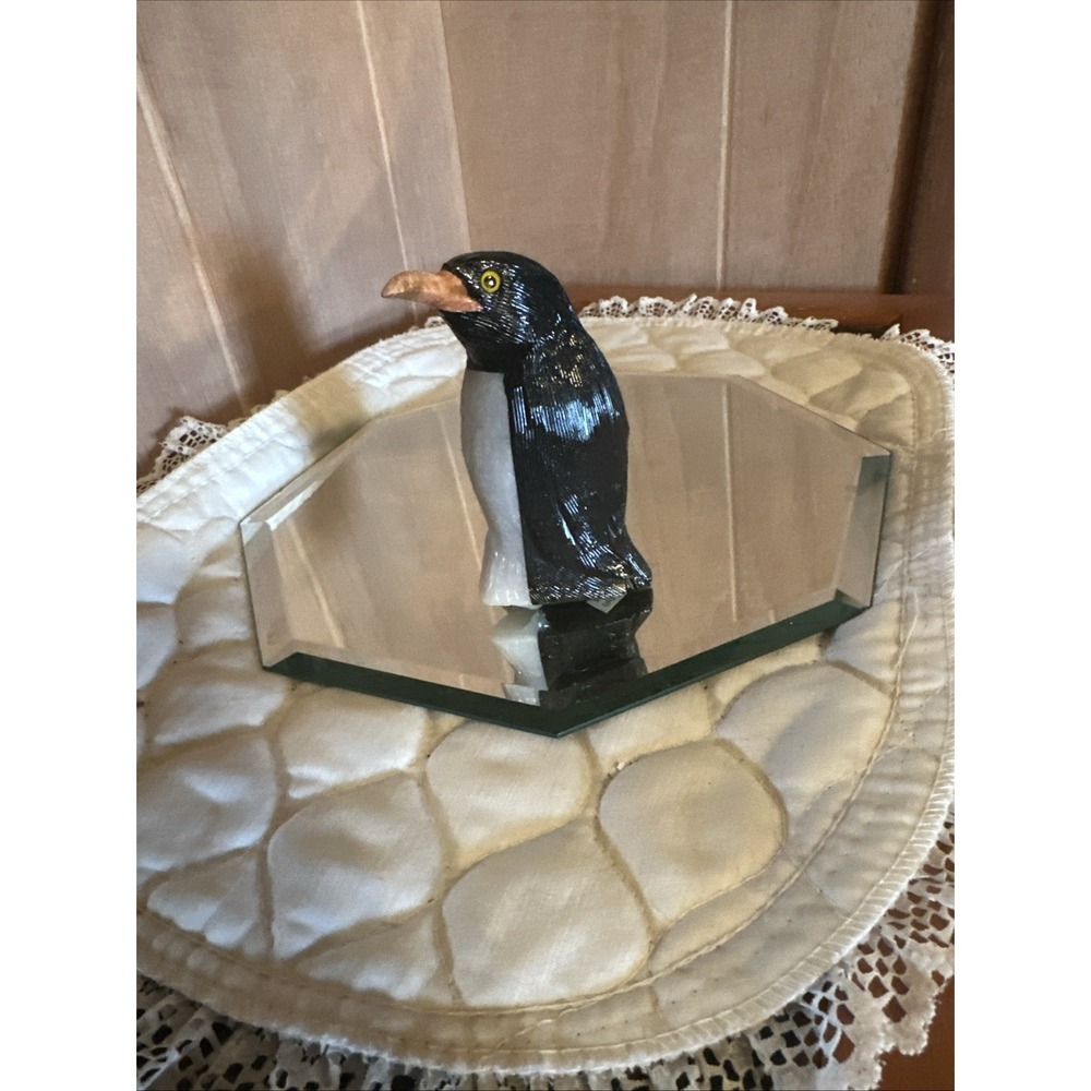 Vintage Hand Carved Onyx Penguin Figurine‎ Mantle Decor Souvenir Made In Peru